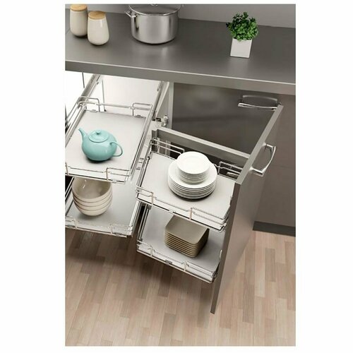 Волшебный уголок правый, фасад 450мм, хром, серое дерев. дно