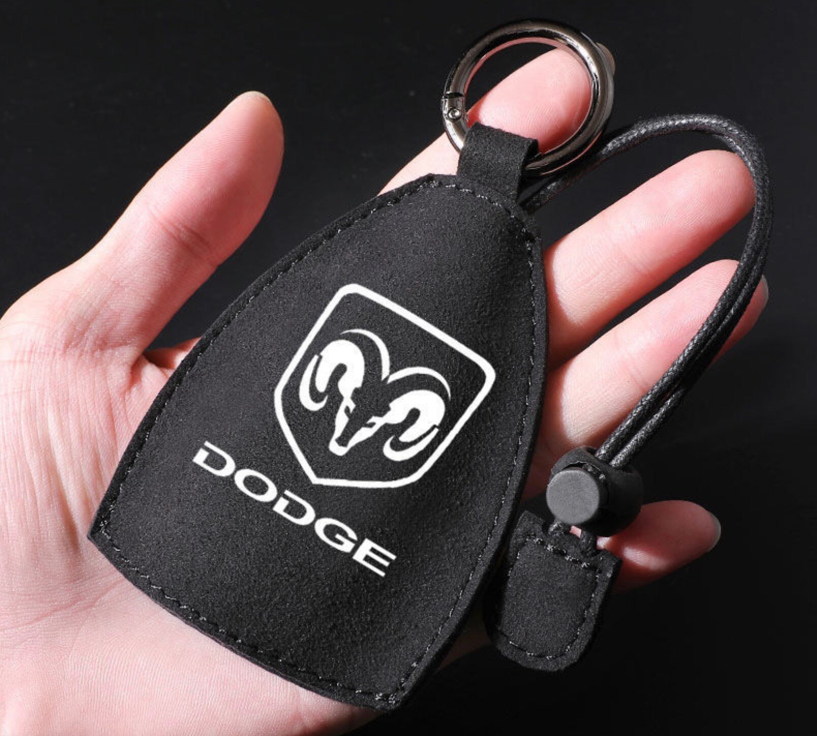 Защитный универсальный черный чехол футляр брелок из алькантары для авто смарт ключа с логотипом Dodge додж AVENGER DART NITRO Caliber Durango Ram .