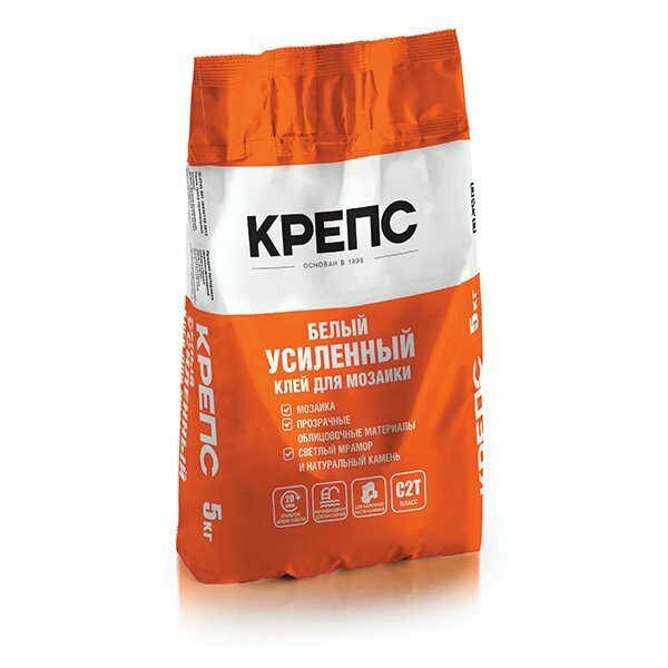 фото Клей для плитки, мозаики и мрамора Крепс Усиленный 5кг белый