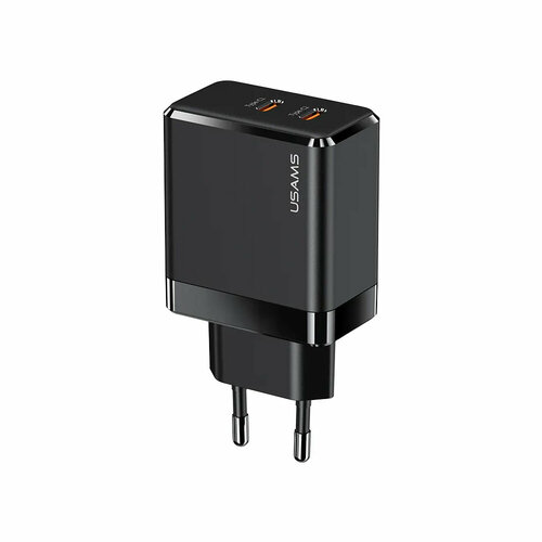 Блок питания сетевой 2 Type-C Usams US-CC172, T54 Dual, 40Вт, QC3.0, PD, GaN, цвет: чёрный черный