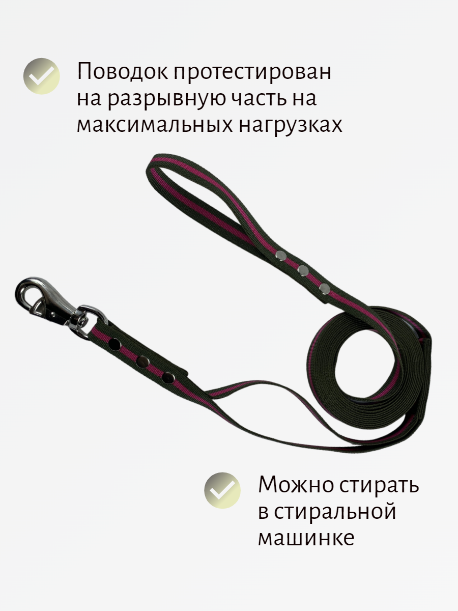 Поводок Хвостатыч с водилкой 2 в 1 для крупных пород с усиленным карабином нейлон 10 м х 25 мм (Зелено-красный)