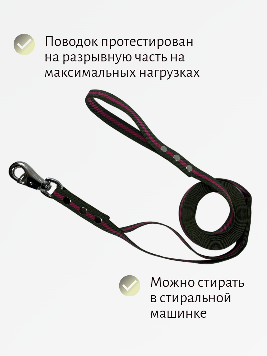 Поводок Хвостатыч с водилкой 2 в 1 для крупных пород с усиленным карабином нейлон 7 м х 25 мм (Зелено-красный)