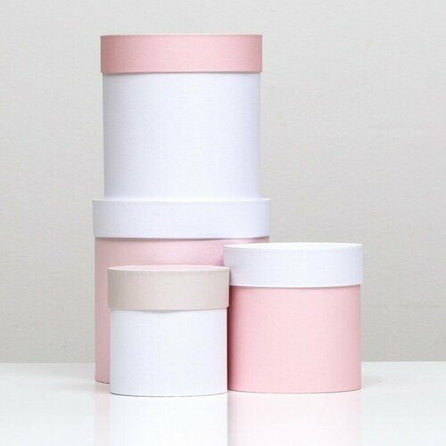 Набор круглых коробок 4 в 1 "Ассорти", 20 х 20 - 14 х 14 см белый, розовый, микс