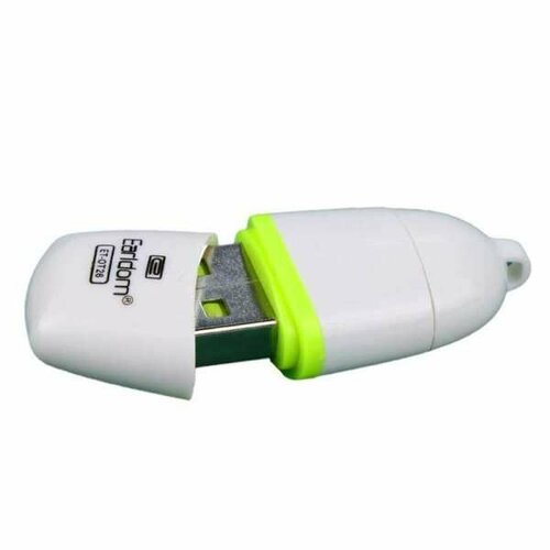 Кардридер Earldom для microSD, ET-OT26, USB 2.0, пластик, цвет: белый, с салатовой полосой