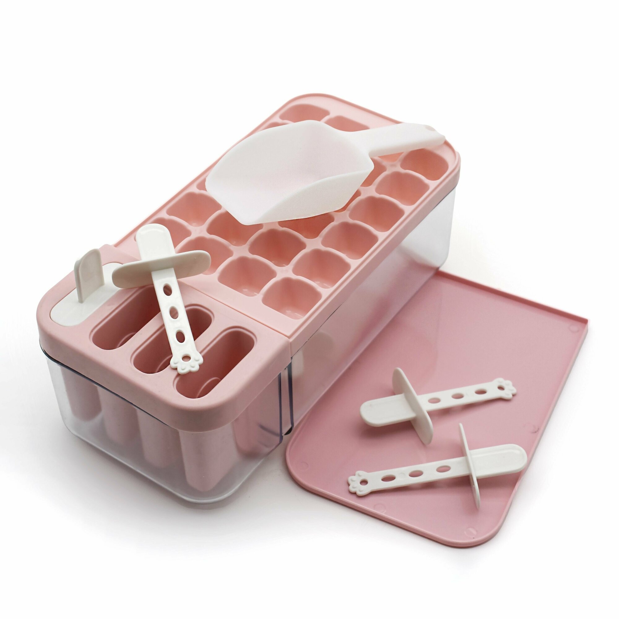 Форма для льда и мороженого, розовая, с контейнером
