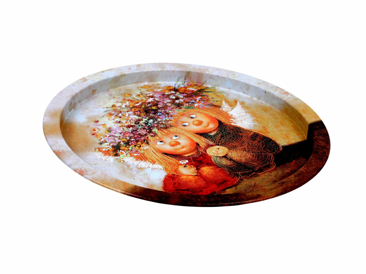 Поднос Gala PD031, металлический, круглый, с рисунком, литография, 28см — фото 1