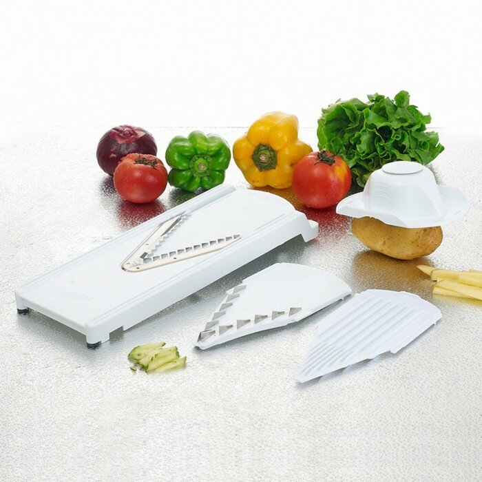 фото Овощерезка-шинковка Доляна «Смарти», 3 сменных насадки, пушер, цвет белый