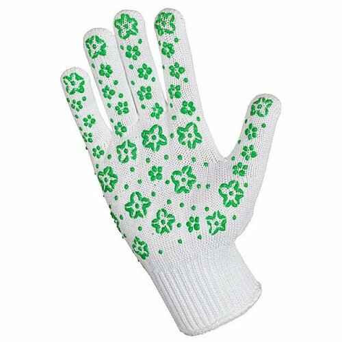 Перчатки хозяйственные Хозяюшка Мила для садовых работ трикотажные с дизайном напылением ПВХ green 328₽