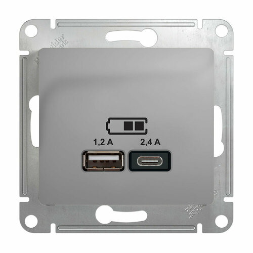 Розетка usb Schneider Electric Glossa GSL000339 скрытая установка алюминий IP20 два модуля USB типы A и C розетка systeme electric atlas design atn000230 скрытая установка бежевая с заземлением два модуля usb