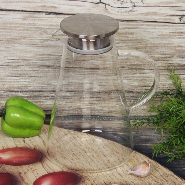 фото Кувшин стеклянный 1800мл "Хай-Тек" с металлической крышкой, узкий, круглая ручка