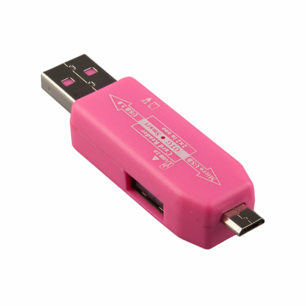OTG Картридер LP слоты Micro SD, USB розовый, коробка
