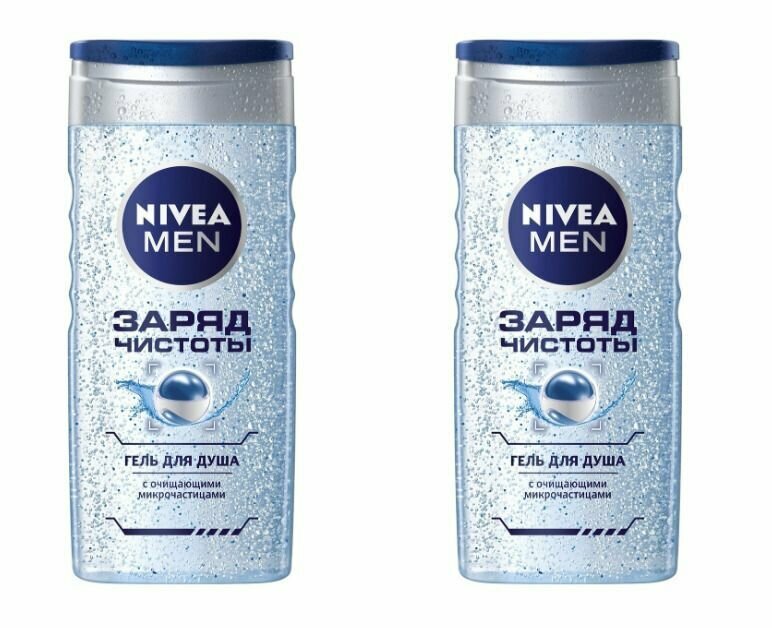 Гель для душа, Nivea Men, заряд чистоты, 250 мл, 2 шт