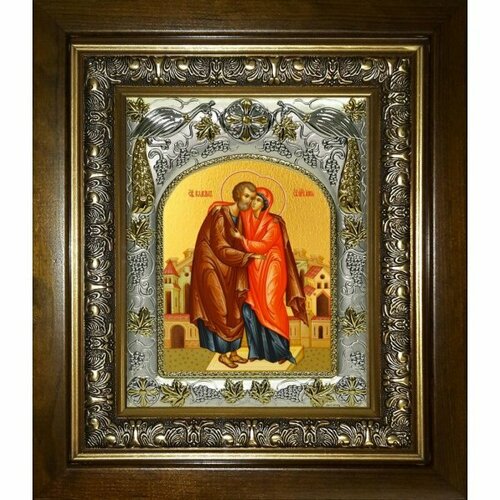Икона Иоаким и Анна, 14x18 см, в деревянном киоте 20х24 см, арт вк-5592