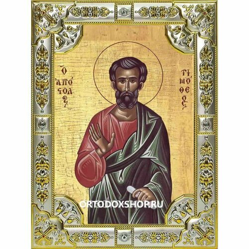 Икона Тимофей апостол серебро 18 х 24 со стразами, арт вк-2401