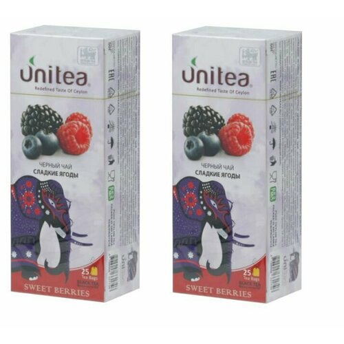 UNITEA Чай чёрный Sweet berries, 25 пакетиков, 50 г - 2 шт.