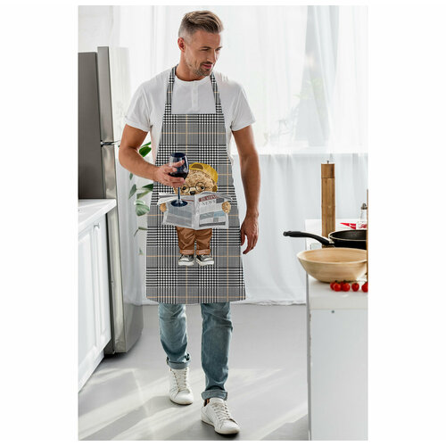 Фартук кухонный AdaWall серый с рисунком: читающий газету мишка Тедди AP-102 m