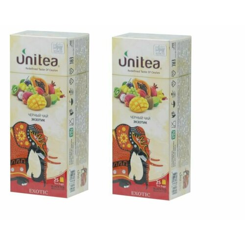 UNITEA Чай чёрный Exotic Fruits, 25 пакетиков, 50 г - 2 шт.