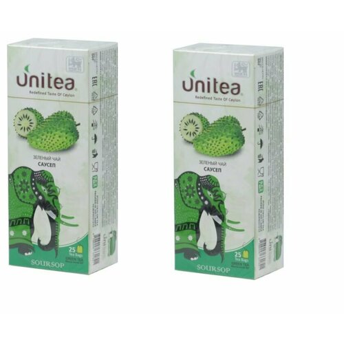 UNITEA Чай зелёный Soursop, 25 пакетиков, 50 г - 2 шт.