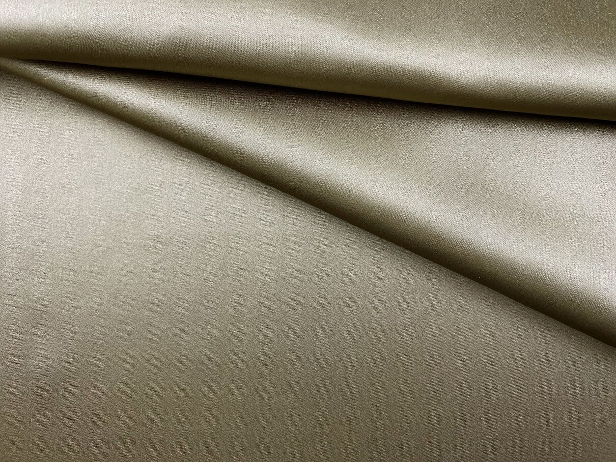 Ткань Атласный Шелк с эластаном оливково-золотистый Италия 42965