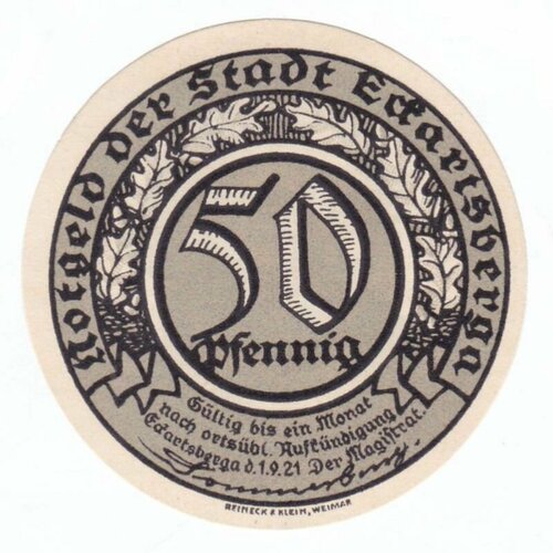 Германия (Веймарская Республика) Эккартсберга 50 пфеннигов 1921 г. (Вид 1) германия веймарская республика айсберген 50 пфеннигов 1921 г вид 1