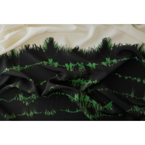 Ткань крепдешин с рисунком тай-дай черный зеленый белый (купон)