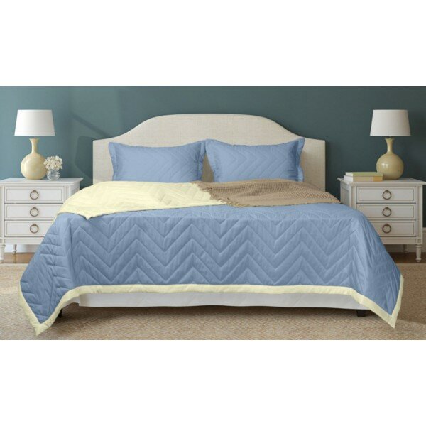 фото Двустороннее стеганое жаккардовое покрывало голубое 230х160