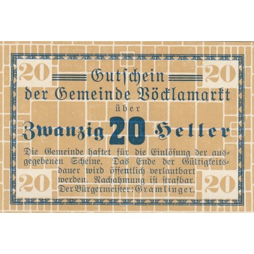 Австрия, Фёкламаркт 20 геллеров 1914-1921 гг. австрия фрайнберг 20 геллеров 1914 1921 гг