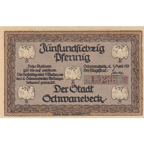 Германия (Веймарская Республика) Шванебек 75 пфеннигов 1921 г. германия веймарская республика шванебек 50 пфеннигов 1921 г
