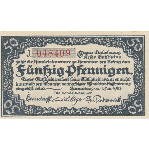Германия (Веймарская Республика) Ганновер 50 пфеннигов 1921 г. (2)