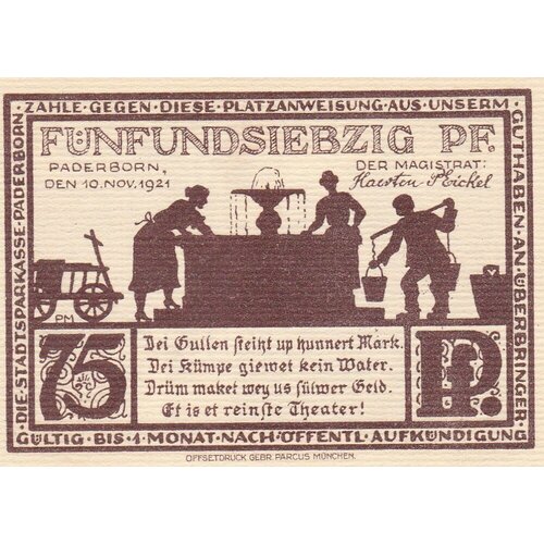 Германия (Веймарская Республика) Падерборн 75 пфеннигов 1921 г. (Вид 2) (№1) германия веймарская республика падерборн 1 марка 1921 г вид 2 2