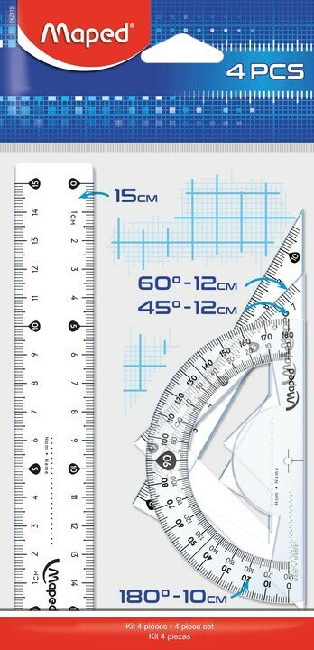 Набор чертежный MAPED START мини: линейка 15см, угольники 15см, транспортир 10см