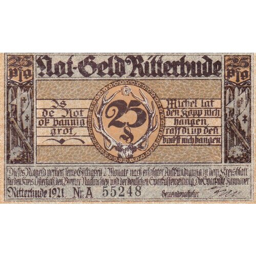 Германия (Веймарская Республика) Риттерхуде 25 пфеннигов 1921 г. германия веймарская республика ведель 25 пфеннигов 1921 г