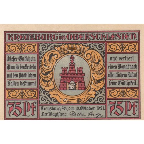Германия (Веймарская Республика) Кройцбург 75 пфеннигов 1921 г. (№2) германия веймарская республика кройцбург 25 пфеннигов 1921 г