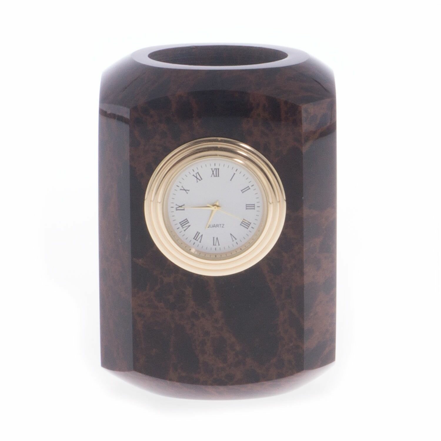 Карандашница с часами из коричневого обсидиана 7,2х7,2х9,5 см 122132