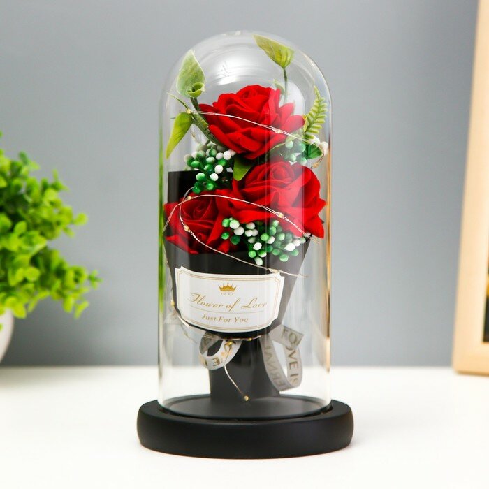 Ночник колба "Букет красных роз" LED от батареек 3хААА 11х11х22 см - фотография № 2