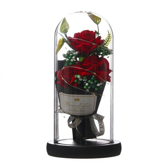 Ночник колба "Букет красных роз" LED от батареек 3хААА 11х11х22 см - фотография № 6