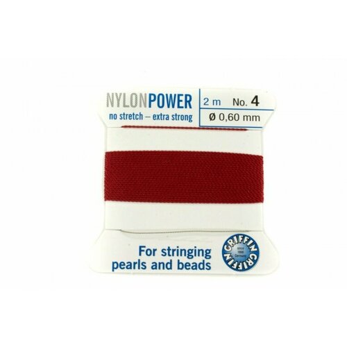 Нить для жемчуга и бисера Griffin с иглой, диаметр 0,6мм, длина 2м, цвет бордовый, 1030-148, 1шт