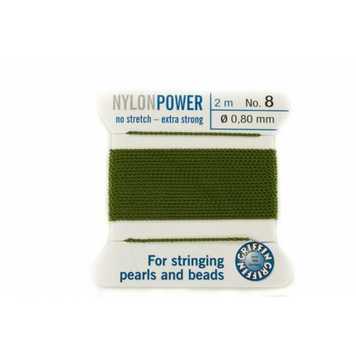 Нить для жемчуга и бисера Griffin с иглой диаметр 08мм длина 2м цвет оливковый 1030-152 1шт 455₽