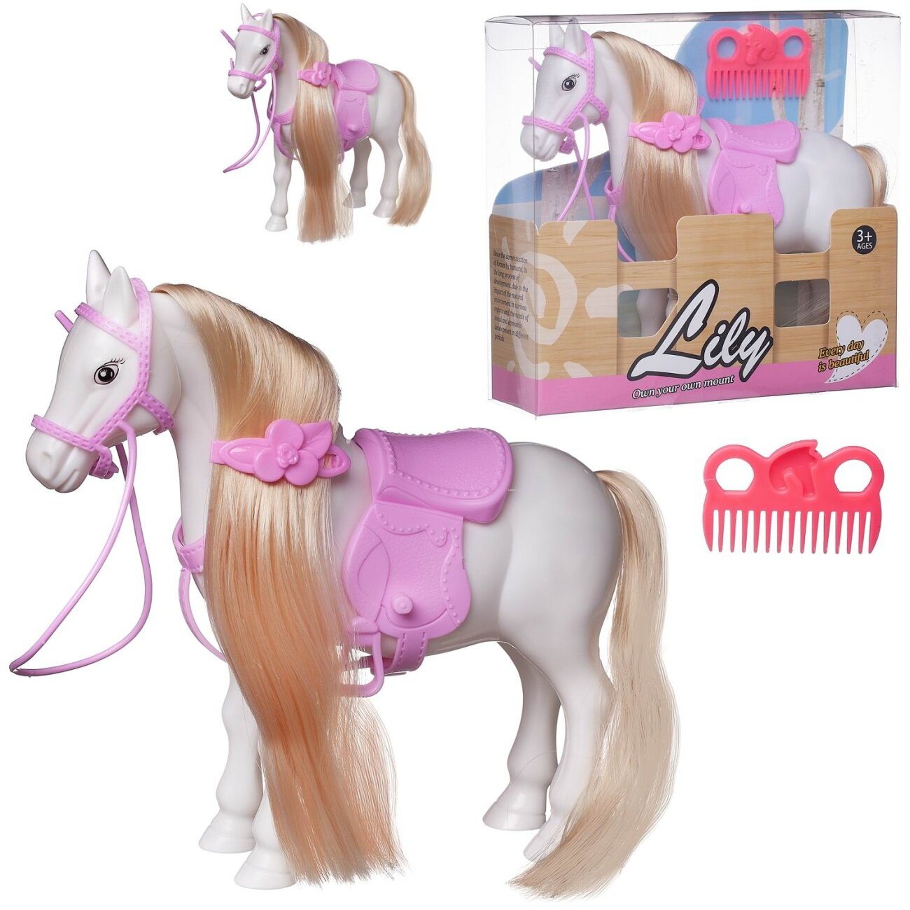 фото Фигурка Junfa Лошадка белая с розовой амуницией, 16х5х17 WK-19066/белая с розовой