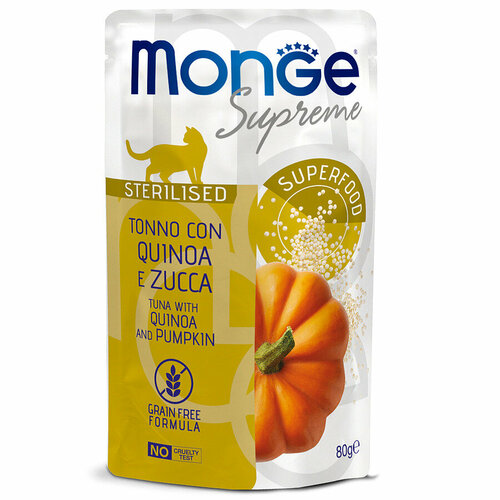Паучи Monge Supreme Sterilized Cat Тунец с киноа и тыквой для стерилизованных кошек 80 г 12 шт. Monge 8009470007818