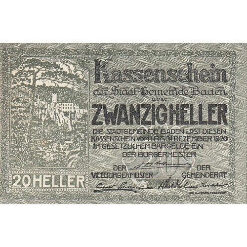 Австрия, Баден 20 геллеров 1914-1920 гг. (5) австрия баден 20 геллеров 1914 1920 гг 3