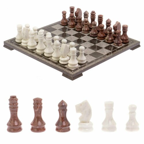 Шахматы с гравировкой Греческий орнамент доска 40х40 см лемезит мрамор 126144