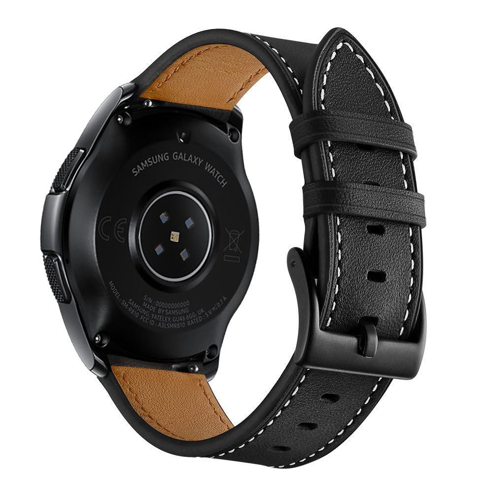 Сменный ремешок-браслет из натуральной кожи для Samsung Galaxy Watch 4 40мм/44мм прошитый, с металлической пряжкой-застежкой, 20мм, черный