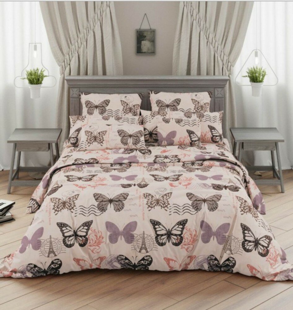 фото 2 спальное постельное белье бязь бежевое Бабочки