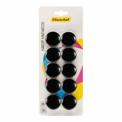 Магнит Silwerhof Classic для досок пластик черный d30мм круглый упак10шт 566₽