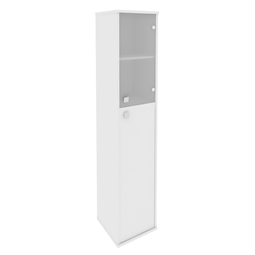 Шкаф для документов высокий узкий правый (1 средняя дверь ЛДСП, 1 низкая дверь стекло) STYLE Л. СУ-1.7Пр Белый 412х410х1980