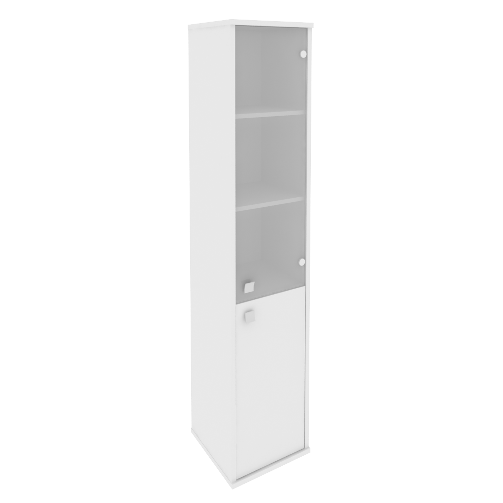 Шкаф для документов высокий узкий правый (1 низкая дверь ЛДСП, 1 средняя дверь стекло) STYLE Л. СУ-1.2Пр Белый 412х410х1980