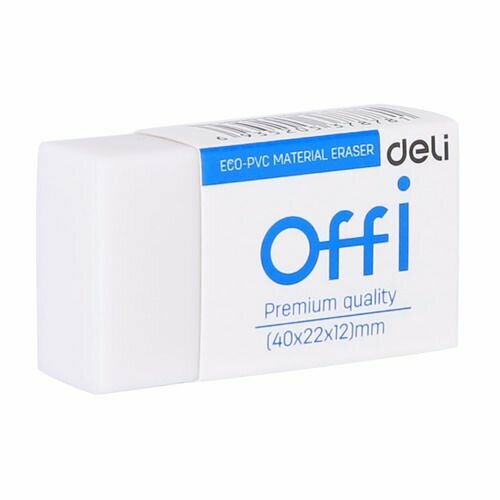 Ластик Deli Offi EH03010, 40x22x12мм , ПВХ, белый ластик deli eh03110 offi 60x24x12мм пвх белый индивидуальная картонная упаковка