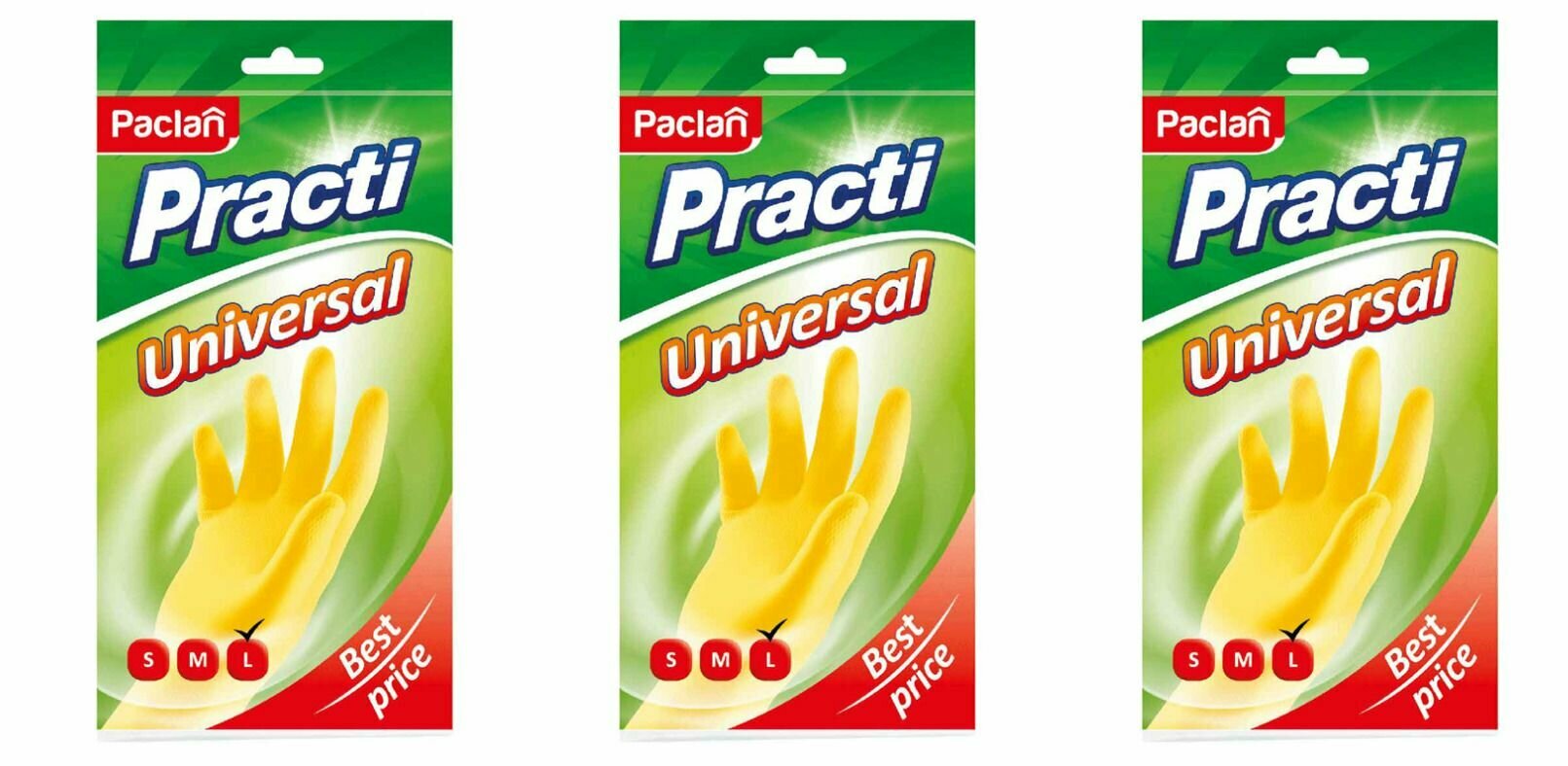 фото Paclan Перчатки хозяйственные резиновые Universal желтые, размер L, 3 уп