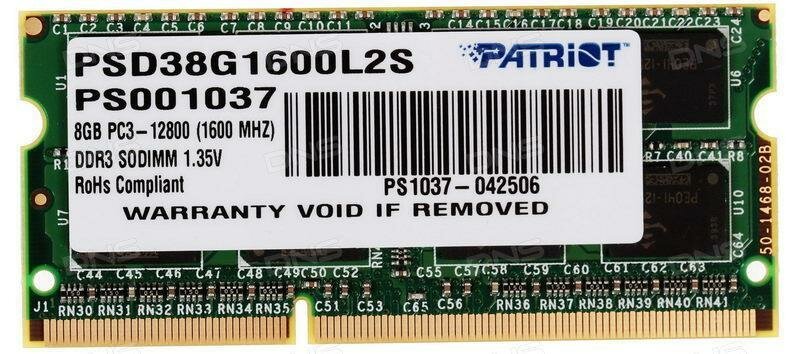 Модуль памяти для ноутбука SODIMM PATRIOT PSD38G1600L2S 8GB